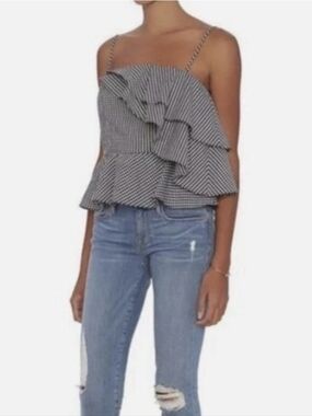 Intermix Black and White Gingham Ruffle Peplum Tank Top Size Large
